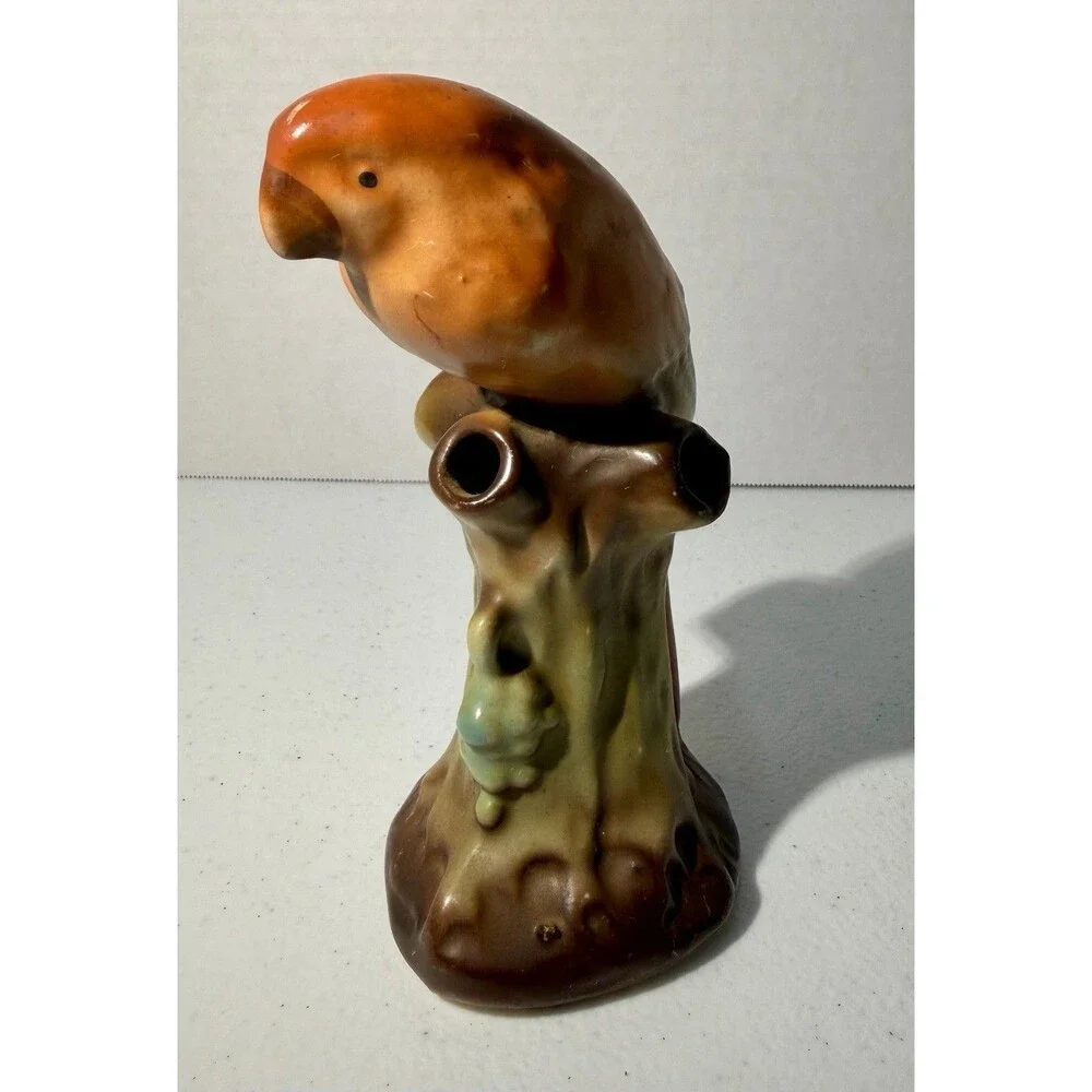 Red Czech Pottery Parrot Czechoslovakia Bird Red Dime Mark